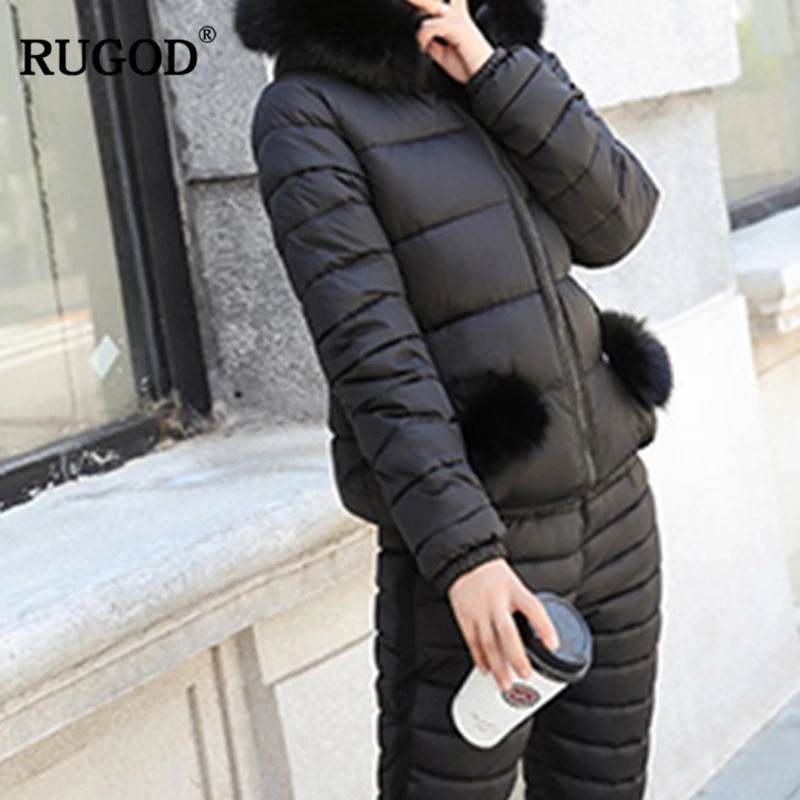 RUGOD Women Down Jacket Suit 2018 New Down Cotton-padded Coat and Pants Fashion Warm Outwear Suits Two-piece Winter Female Sets