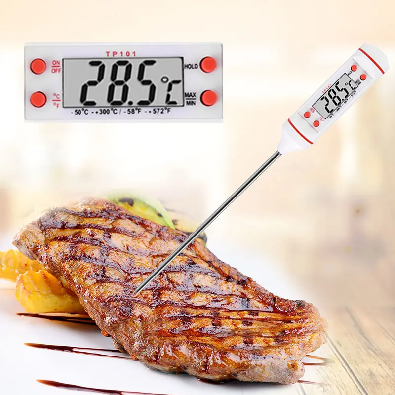 

White Digital Meat Thermometer Probe Stainless Steel Kitchen Cooking BBQ Meat Food Thermometer Milk Liquid Probe