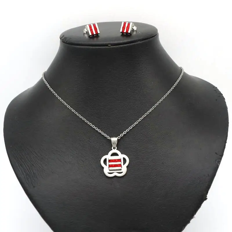 

Cute Bear Brand Stainless Steel Jewelry Sets for Women Gold Silver Color Inlay Red Crystal Pendant Necklace Earring Jewelry Sets