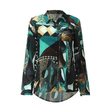 Womens Plus Size Asymmetric Chiffon Blouse Button Down Colored Abstract Geometric Printed Shirt Long Sleeves V-Neck Loose Tops W Womens Plus Size Asymmetric Chiffon Blouse Button Down Colored Abstract Geometric Printed Shirt Long Sleeves V-Neck Loose Tops W