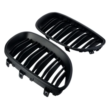 

1Pair Car Style Gloss Black Dual Fin Front Kidney Grills Grille For BMW 5 Series E60 E61 4 door 2003 2004 2005 2006 2007D15 Car