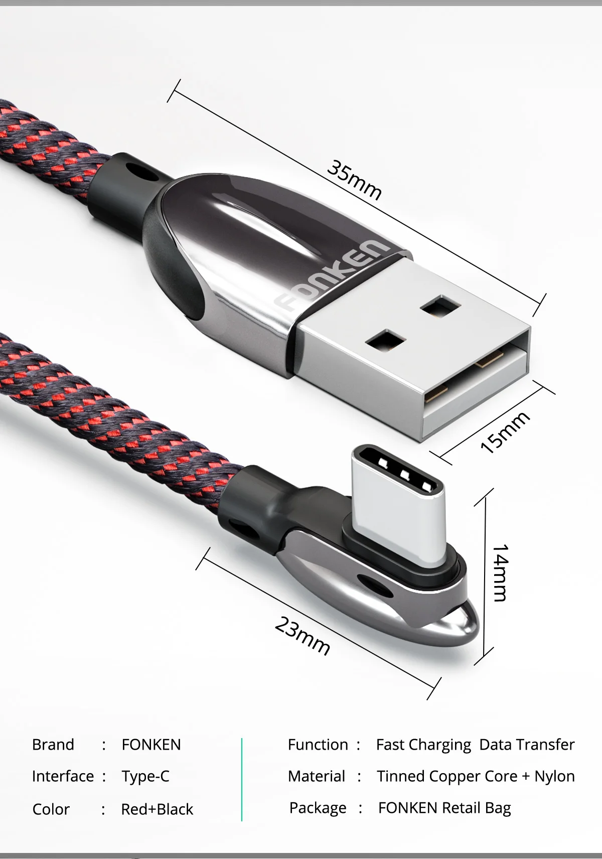 Кабель usb type-C FONKEN 90 градусов 3 a кабель для быстрой зарядки и зарядки для телефонов Android быстрое зарядное устройство локоть type-C зарядный кабель для передачи данных