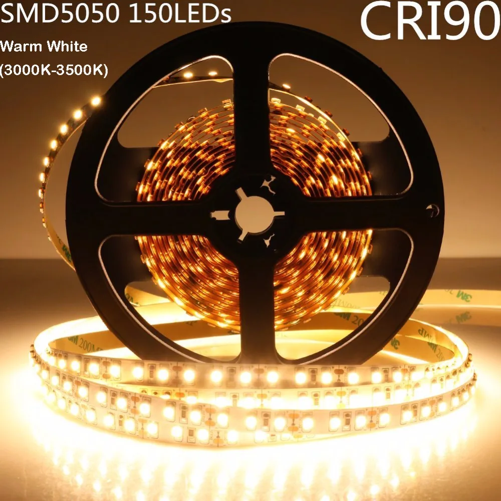 

LED Strip 5050 DC12V 30leds/m 5m/set High Color Rendering Index CRI 90+ Flexible LED Light Warm White Non-waterproof LED Strip