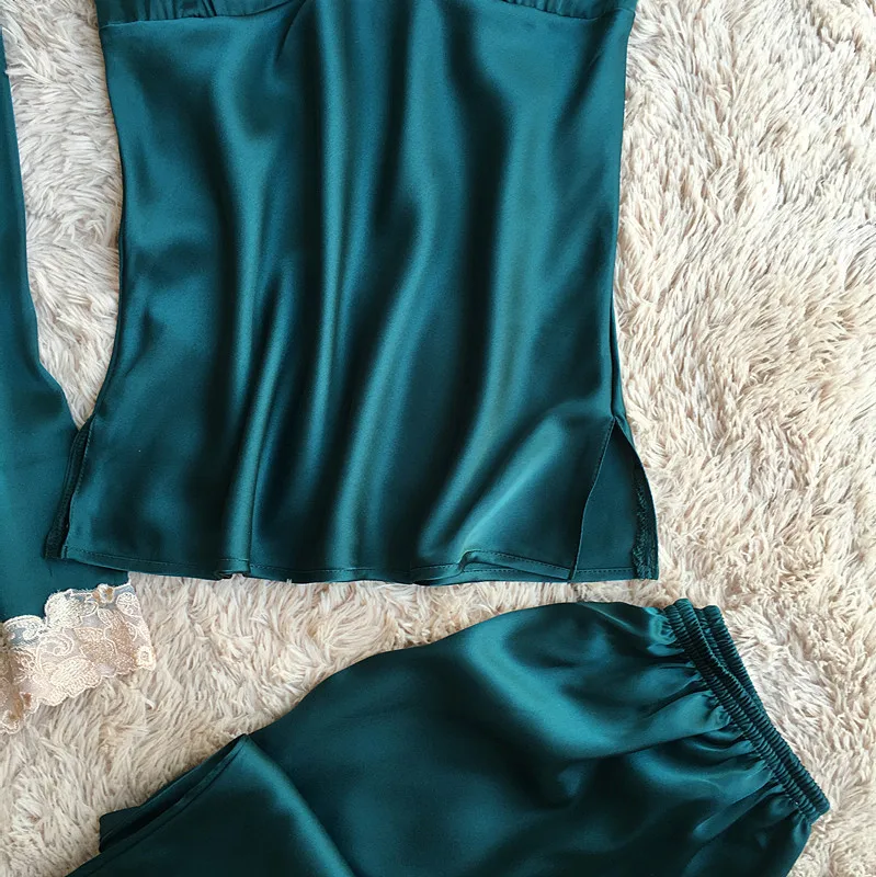 Новая женская сексуальная Шелковая пижама, комплект из 3 предметов, халат и рубашка на лямках и штаны, ночная рубашка, ночное белье, бюстгальтер для разборки, Женская Весенняя Пижама