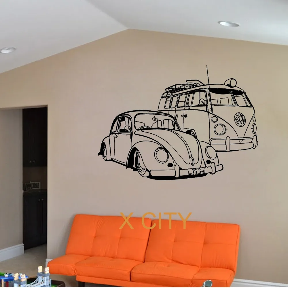 

FOR VW Camper Van And VW Beatle Car club Vinyl Wall Decal Art Decor Sticker Living Room Door Stencil Mural
