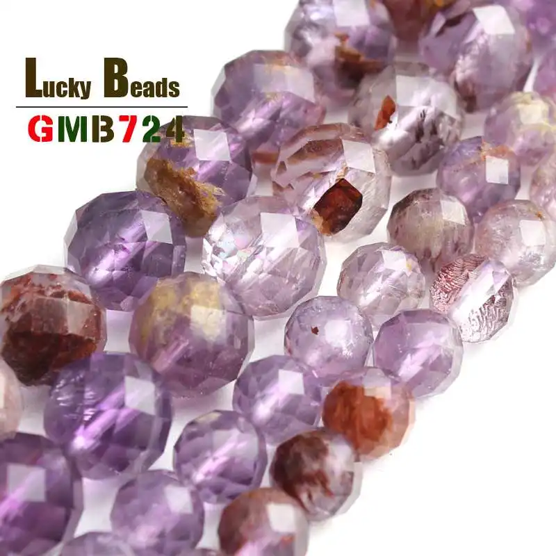 

19cm Purple Ghost Quartz Stone Beads Natural Round Faceted Loose Beads For Jewelry Making DIY Bracelet Necklace 6/8mm 7.5 Inches