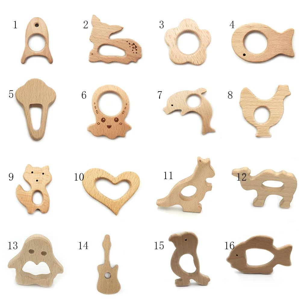 

1PC Wood For Teether Cartoon DIY Wood Pendant Teething Toys Animal Shape Food Grade Materials Organic Chew Gift Baby Teethers