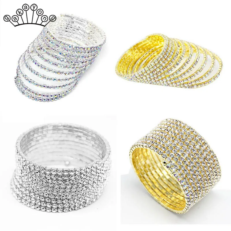 

Luxury 10 layer Crystal Bracelet Bangle For Wedding Bracelet Rhinestone Charm Women Bangles Jewelry Pulseira Feminina