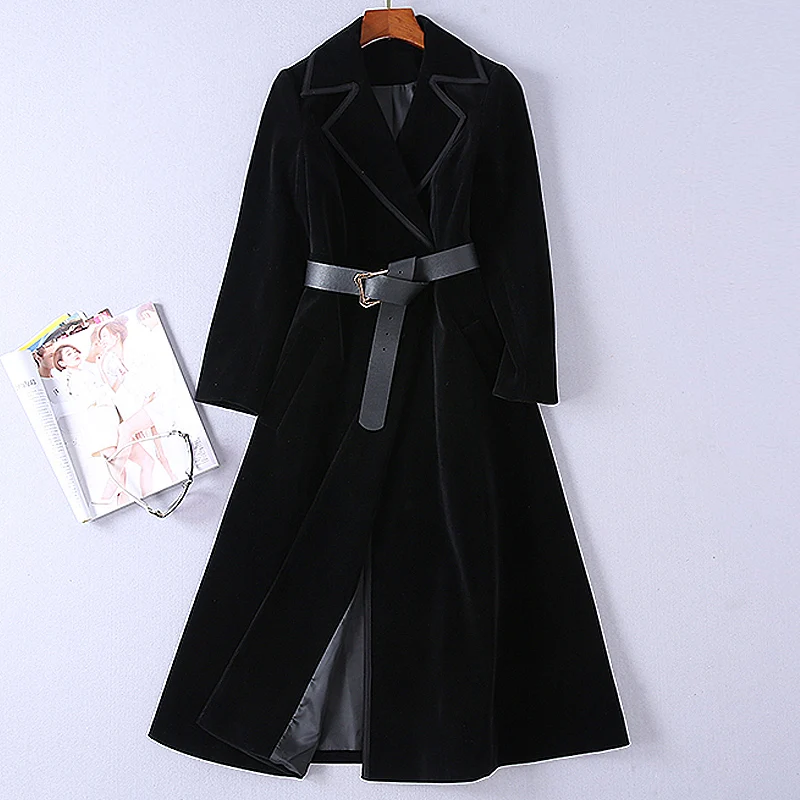 Bureau Manteau Coupe Piste Nouvelles Noir Partie Longues Manches Velours Automne Vintage Qualité Femmes De À Haute vent Élégant Hiver Chic Mode vfxwrvH