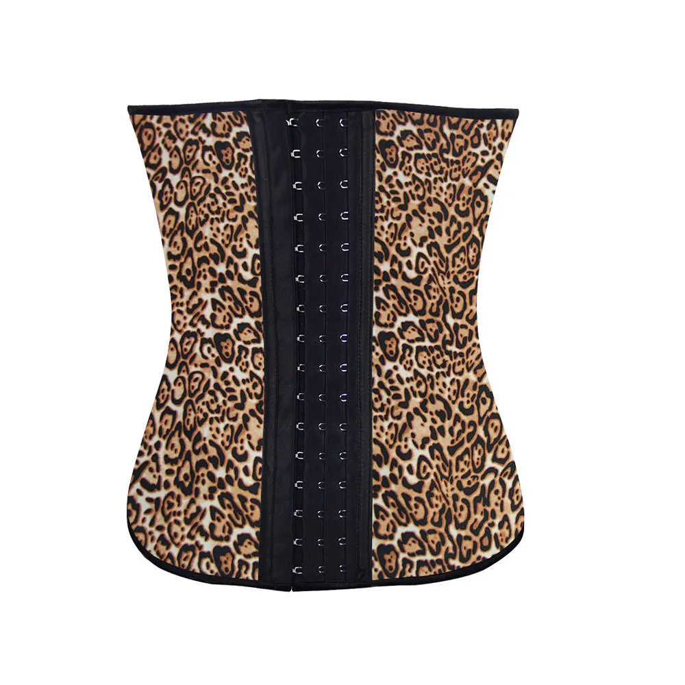 Пикантные белые черный леопард печати латексный корсет корректирующий корсет Управление Для женщин талией Bodycon коректирующие Корсеты крючки для похудения Body Shaper - Цвет: Brown Leopard