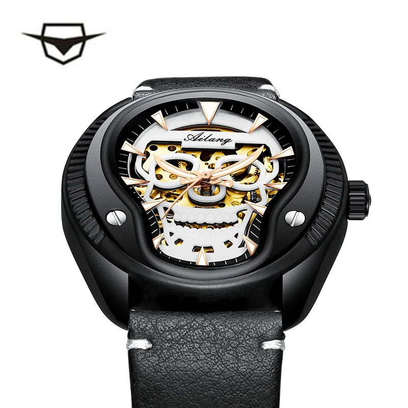 Men Watch Cool Creative Watch Brand Luxury Black Steel Male Clock Skull Style Automatic mechanical watch relogio masculino