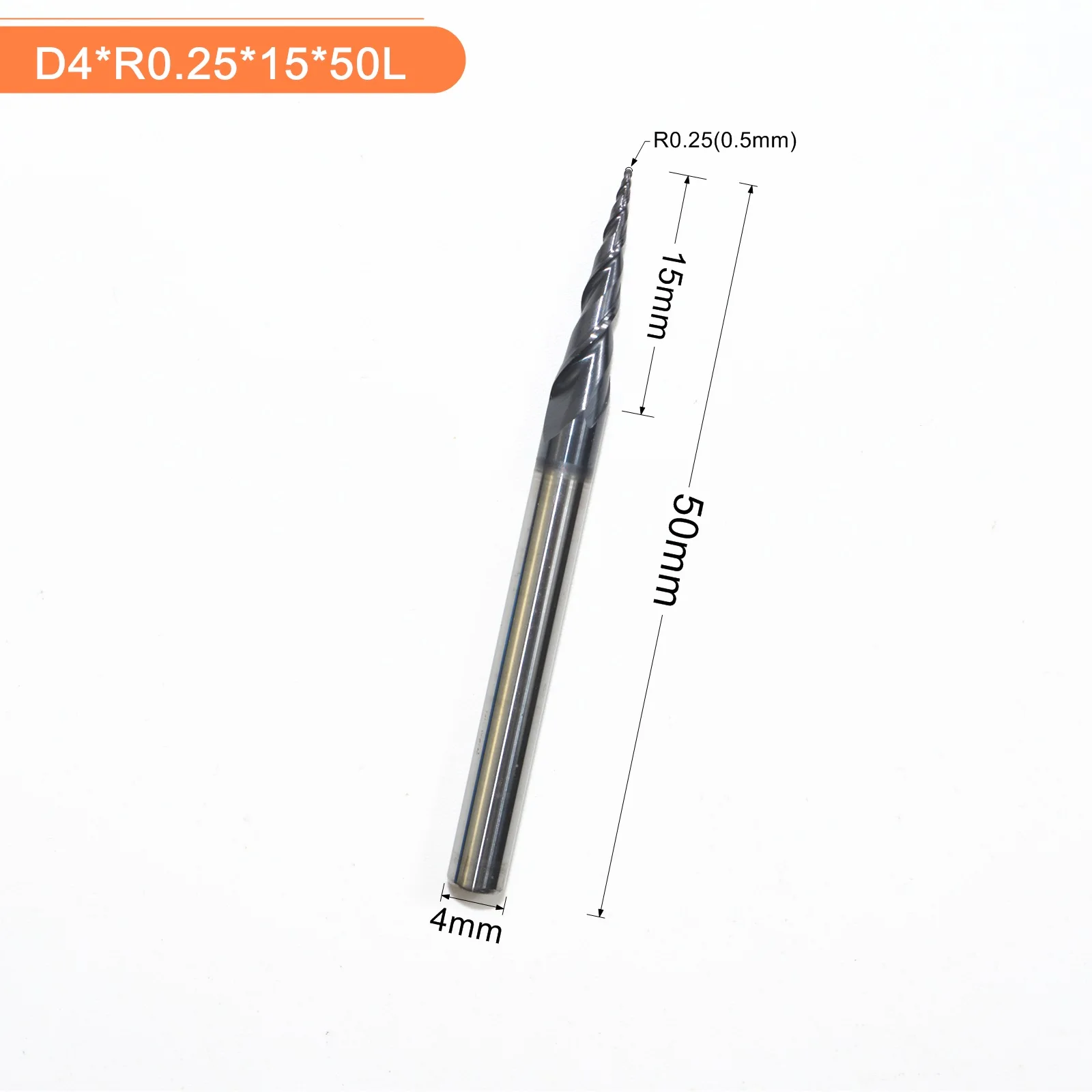 2 Pcs High Quality Carbide Tapered End Mills 2 Flutes R0.5 D4 TiAIN Coat HRC55