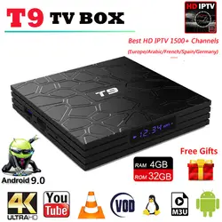 Новые Android 8,1 ТВ коробка T9 RK3328 4 ядра 4G/32 г USB 3,0 Smart 4 К Поддержка IP ТВ Google плеер Netflix Youtube Декодер каналов кабельного телевидения