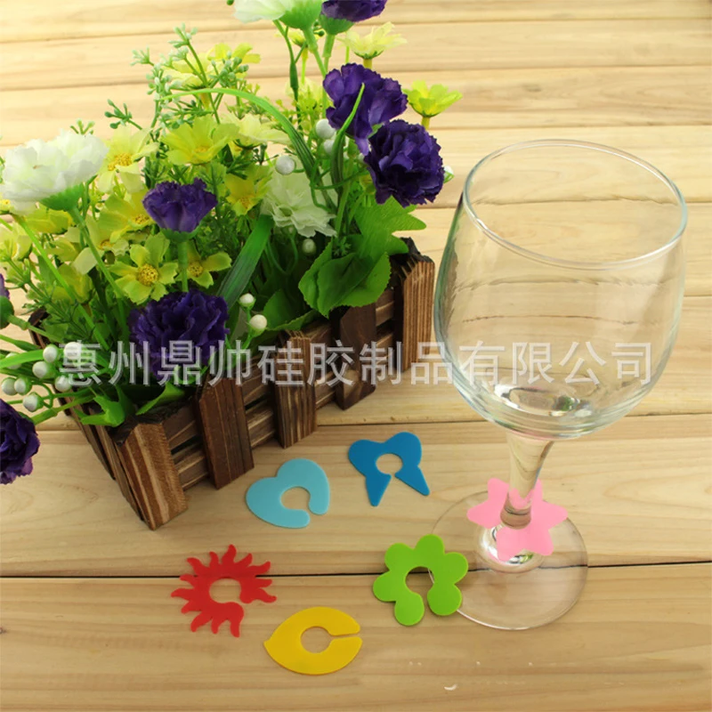 6pc Colorful Flower Silicone Wine Glass Markers Drink Marker Label