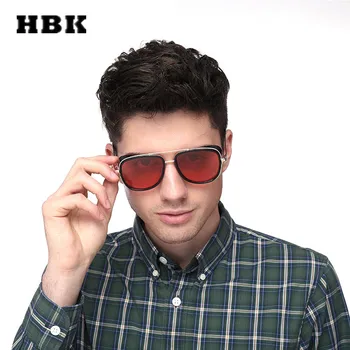 

HBK Vintage Sunglasses Steampunk Modis Pilot Oculos Iron Man Metal Frame Women Men Brand Designer 2019 Sun Glasses Shades Gift