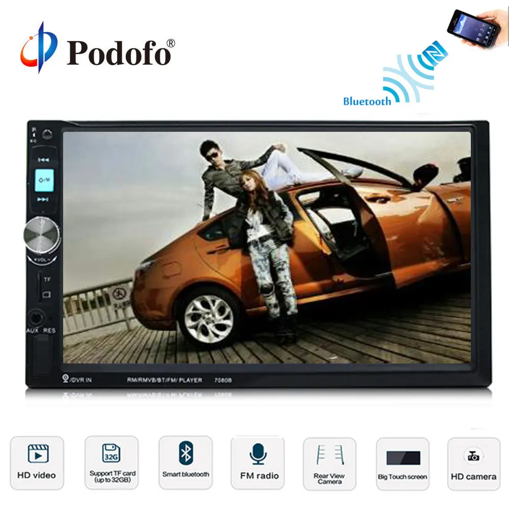 

Podofo Car Multimidia Player 7" 2 din car radio AUX MP3 FM Auto 2din audio Player Stereo 7080B Touch Rearview Camera autoradio