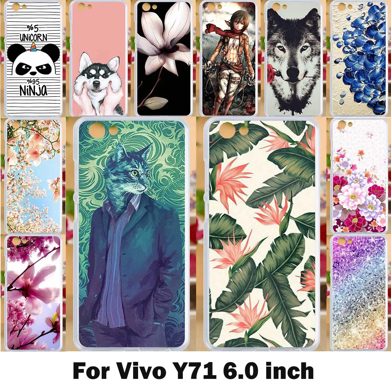 Ojeleye DIY Case For Vivo Y71 Case Silicone Soft TPU Coque Funda For Vivo Y71 Cover Y 71 Lovely Cute Cartoon Animal Bags 6.0inch