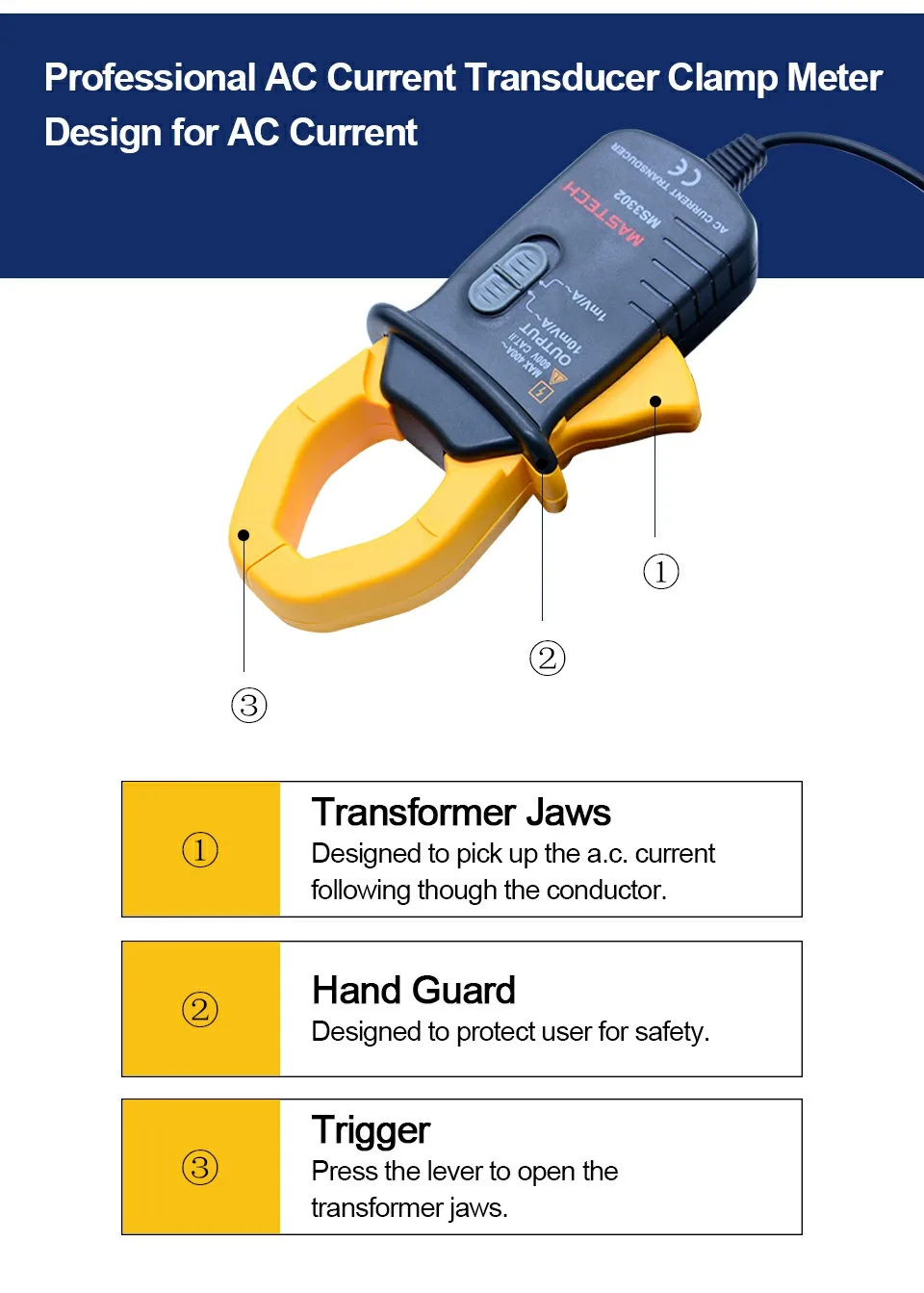 MASTECH AC Зажим преобразователь тока MS3302 0.1A-400A измеритель-преобразователь зажим True RMS TRMS MASTECH MS3302