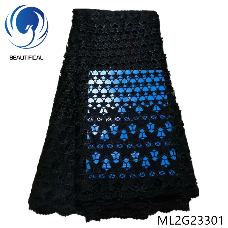 

BEAUTIFICAL Black nigerian lace fabrics guipure lace fabric Latest style embroidery water soluble lace fabric for dress ML2G233