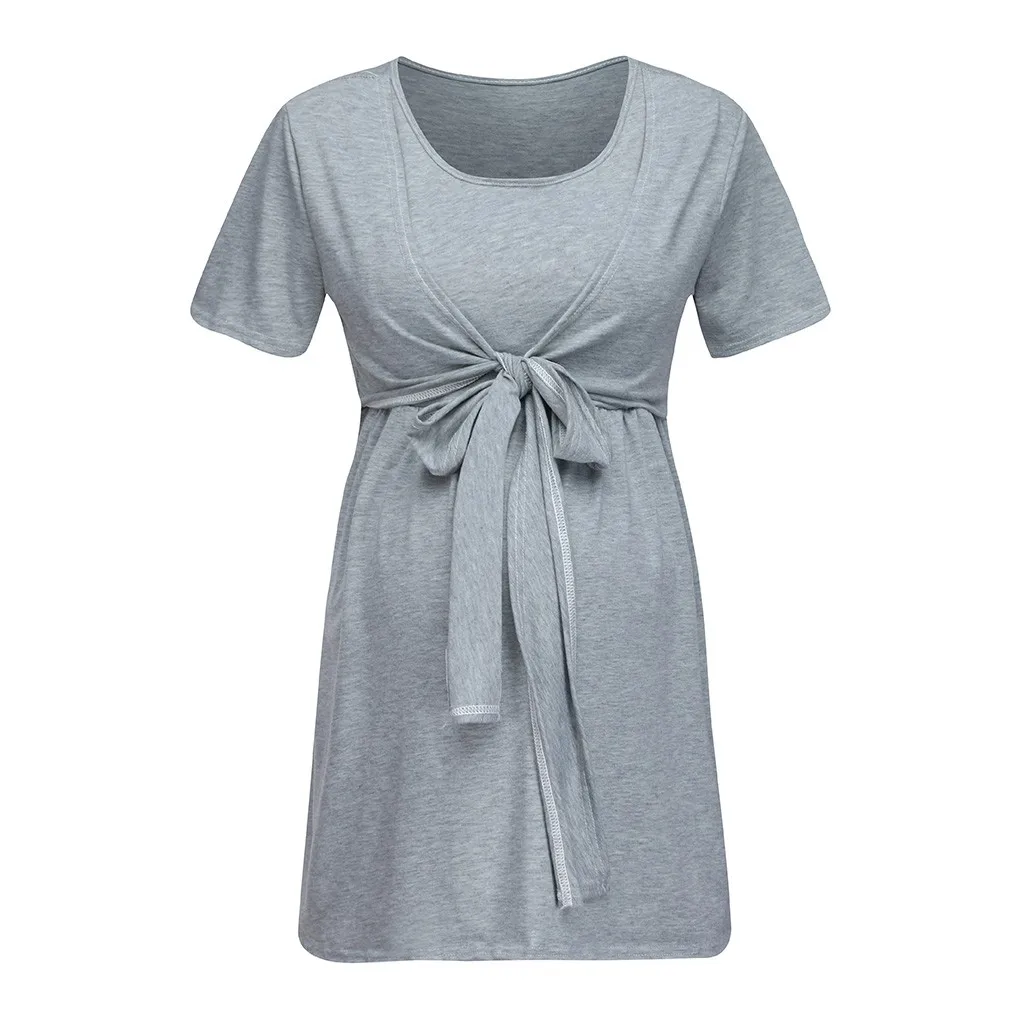 

ALONEET Women Maternity Pregnancy solid Nursing Breastfeeding Blouse pregnant Sleepwear Tie Embarazada gown Tops J0405
