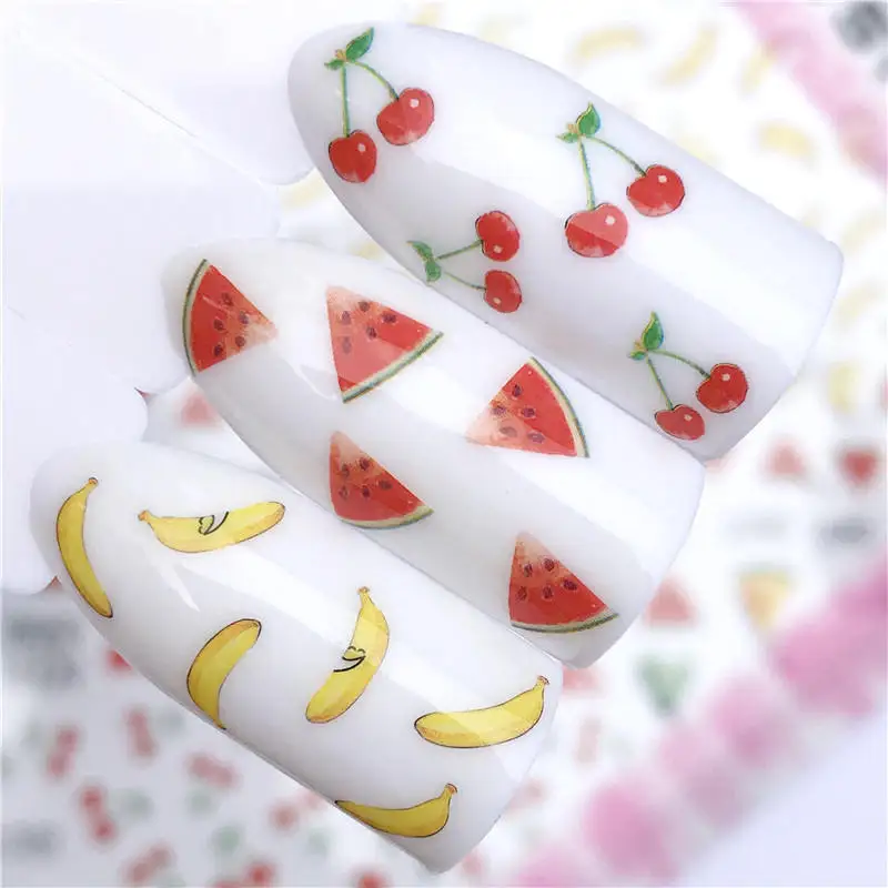 

ZKO Watermelon / Banana / Strawberry / Cherry 3D Sticker Tips Shiny Decoration DIY Stencil Rainbow Color Manicure