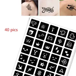 40pics трафареты для татуировок хной DIY Jagua рисунок Шаблоны Аэрограф Менди Body Art небольшой флэш-тату трафарет C11