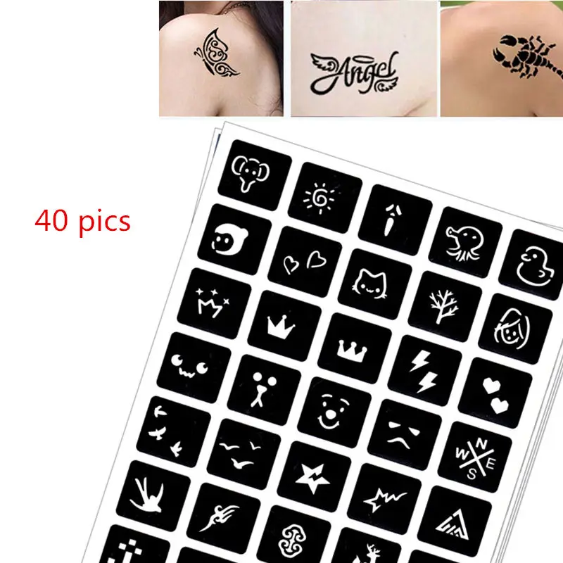 

40 pics Henna Tattoo Stencils DIY Jagua Drawing Templates Airbrush Mehndi Body Art Small Flash Tatoo Stencil C11