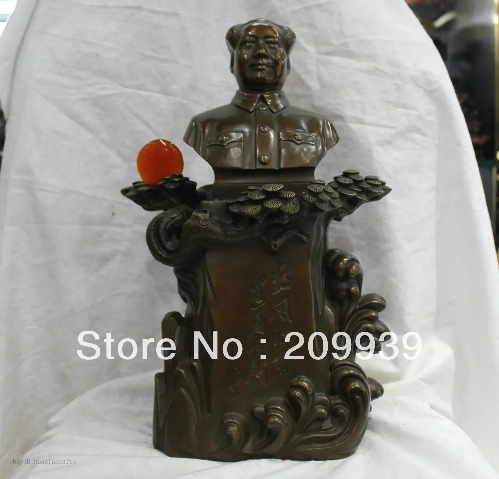 bir 00446`14'' Chinese Folk Faith Pure Bronze statue Mao Zedong Chairman mao Statue | Дом и сад