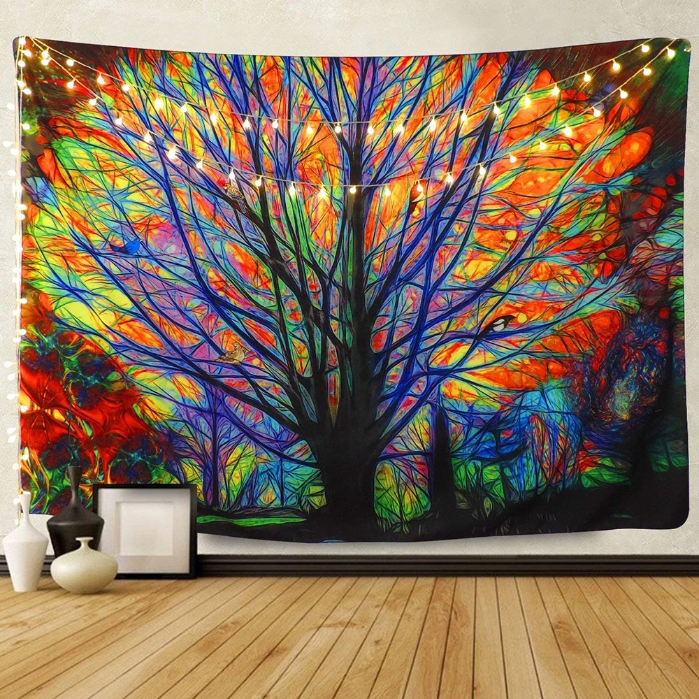 

Colorful Tree Tapestry Mandala Wall Hanging Blanket Psychedelic Forest Bohemian Hippie Tapestry Camping Tent Travel Sleeping Pad