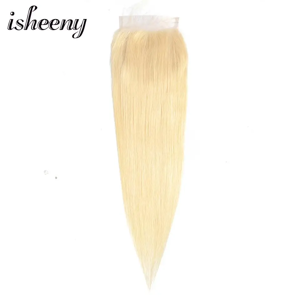 

Isheeny Brazilian 613# Blonde Closure 4*4 Free Part Remy Human Hair Top Breathable Lace Closure With Natural Baby Hair