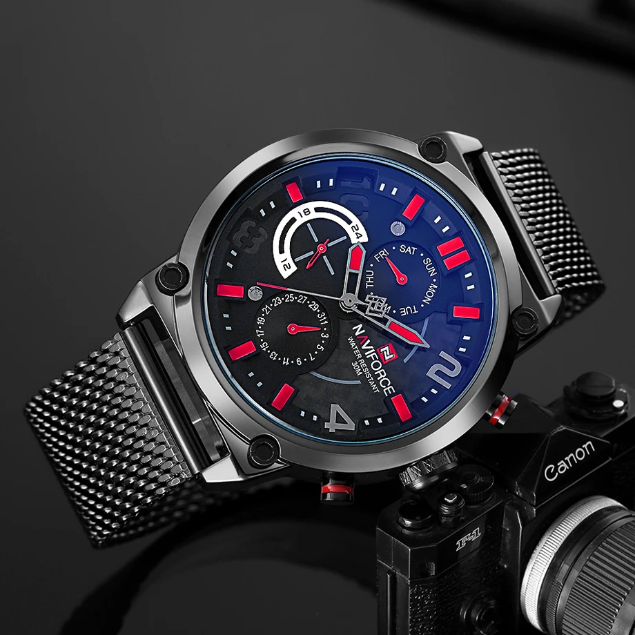 NAVIFORCE брендовые модные сетчатые стальные Мужские кварцевые часы с 24 часами даты Мужские спортивные военные наручные часы Relogio Masculino