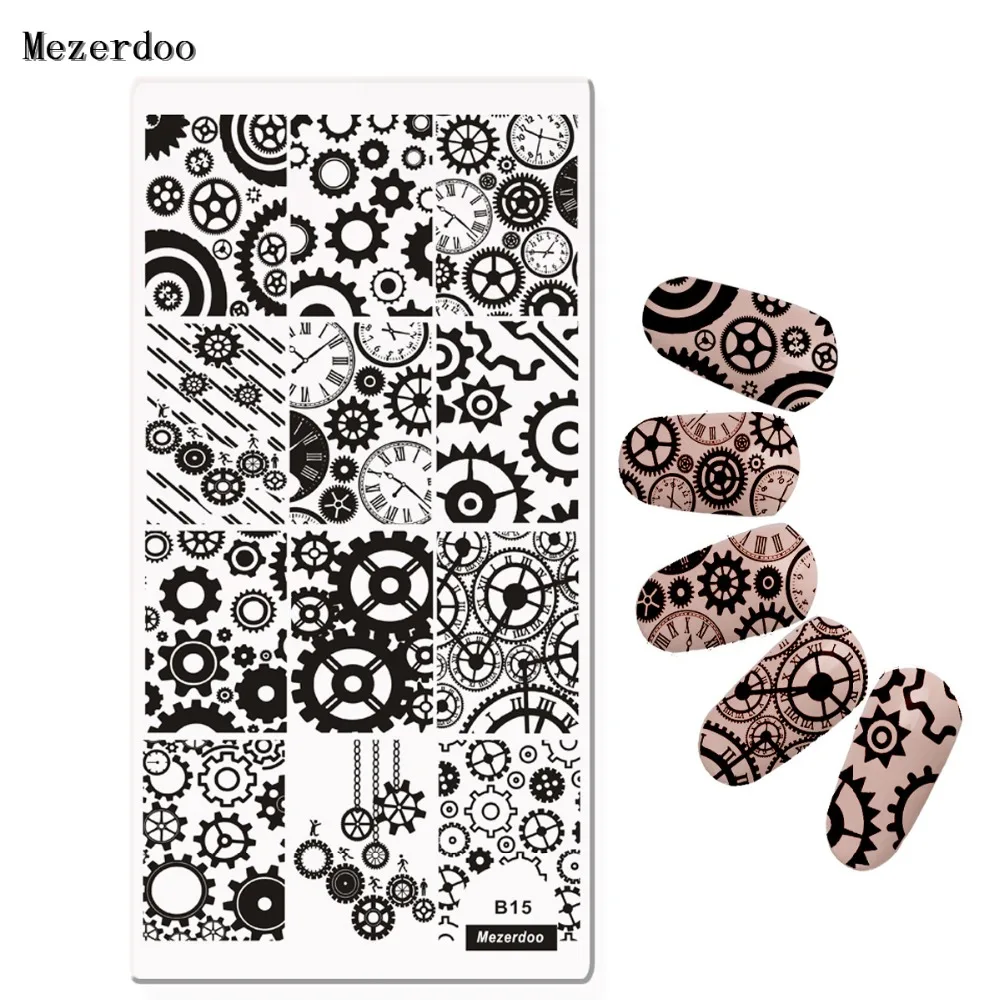 

Gear Wheel Nail Art Stamping Template Image Plate Wrench Chain Nail Stamping Plates Manicure Stencil Accessories Mezerdoo B15