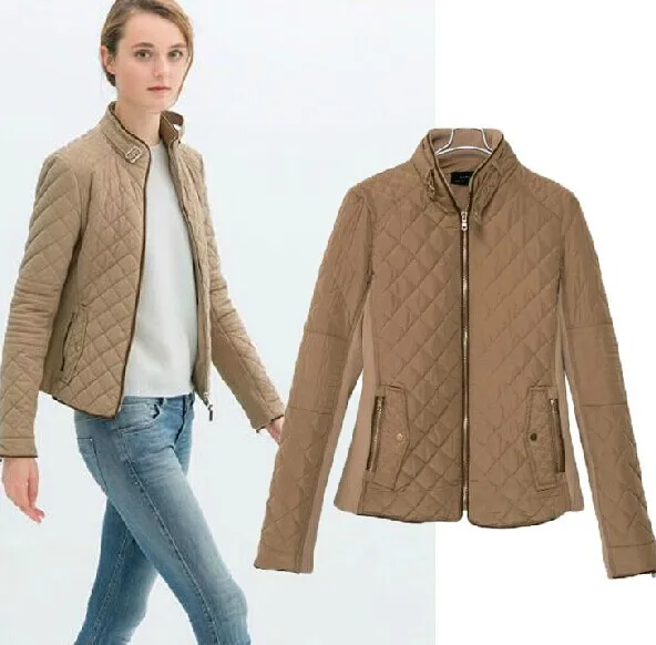 European style ladies quilted jacket stitching Slim long sleeved cotton jacket collar short