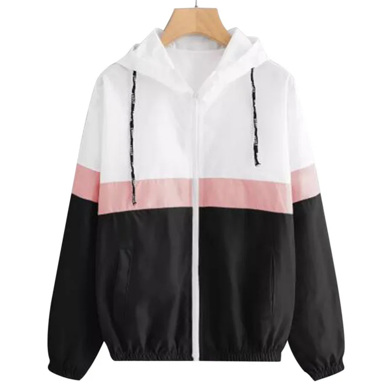 

LASPERAL Autumn Hoodies Jacket Women 2018 Fashion Color Patchwork Outwear&Coats Casual Pockets Streetwear Loose Woman Clothes