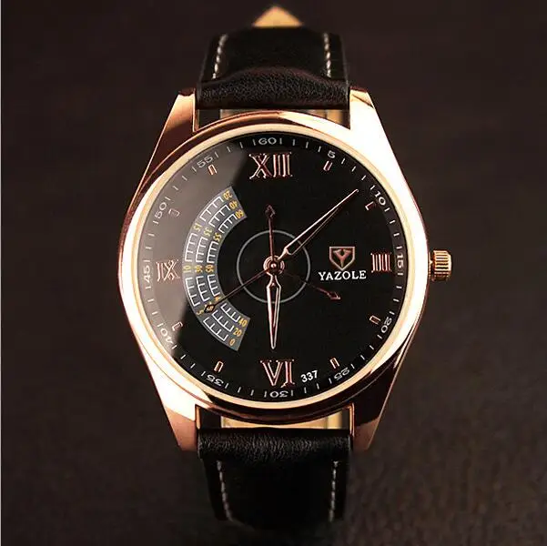 YAZOLE мужские модные спортивные часы из нержавеющей стали, чехол, кожаный ремешок, Кварцевые аналоговые наручные часы, мужские часы, Топ бренд, Роскошные наручные часы - Цвет: Black Black