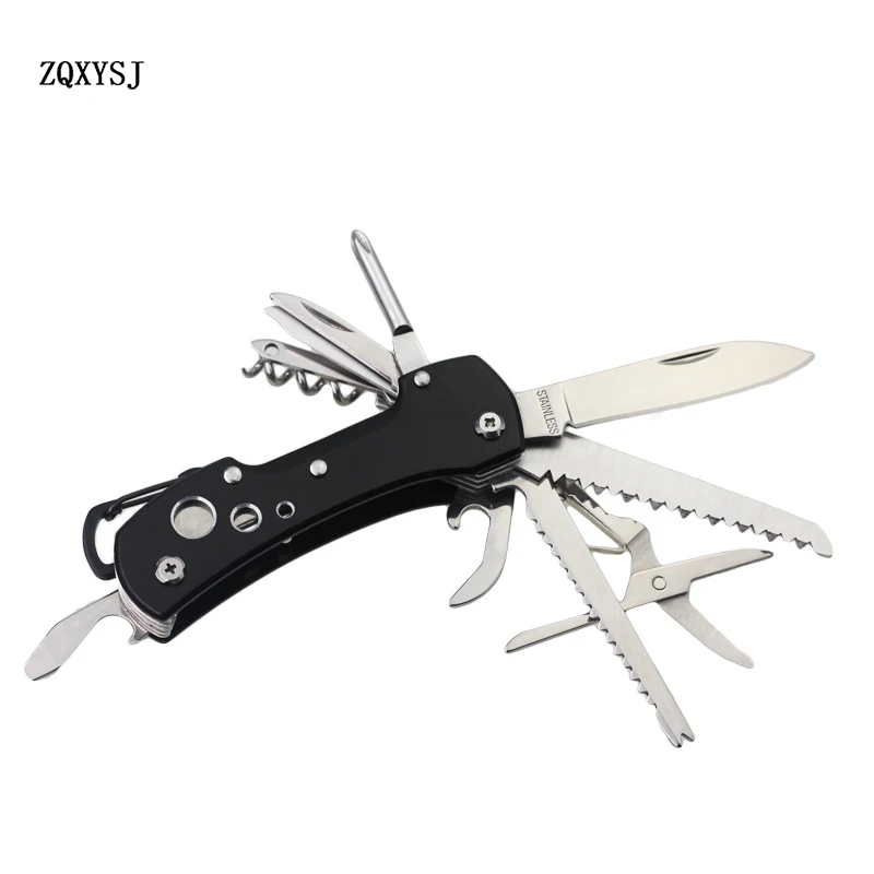 

12 In 1 Outdoor Multifunctional Folding Knife Portable Survival Tools Scissors Screwdriver Corkscrew Hooks Fish Scaler Scraper
