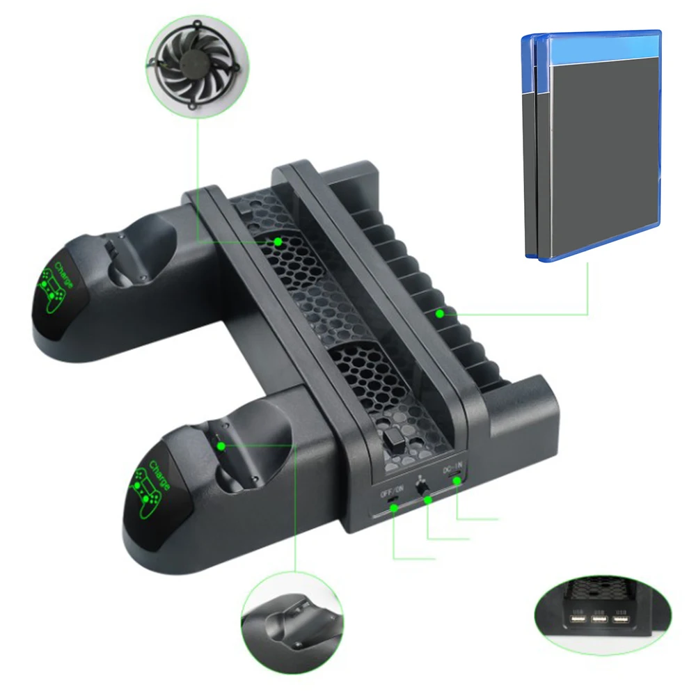 

2019 New PS4 Slim Pro Multi-function Charging Stand PS4 Host Cooling Rack Game Controller Charger Pro Gaming Accessories