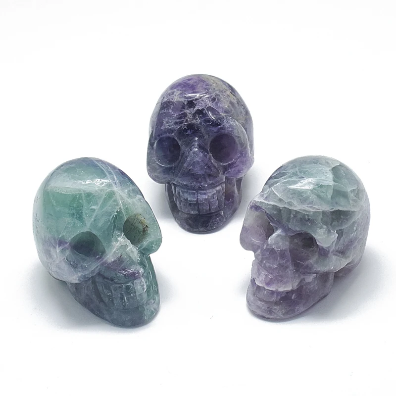 

5pc 36x28x43mm Natural Labradorite Rainbow Fluorite Skull Display Decorations DIY Jewelry Accessories Making Handicraft Supplies