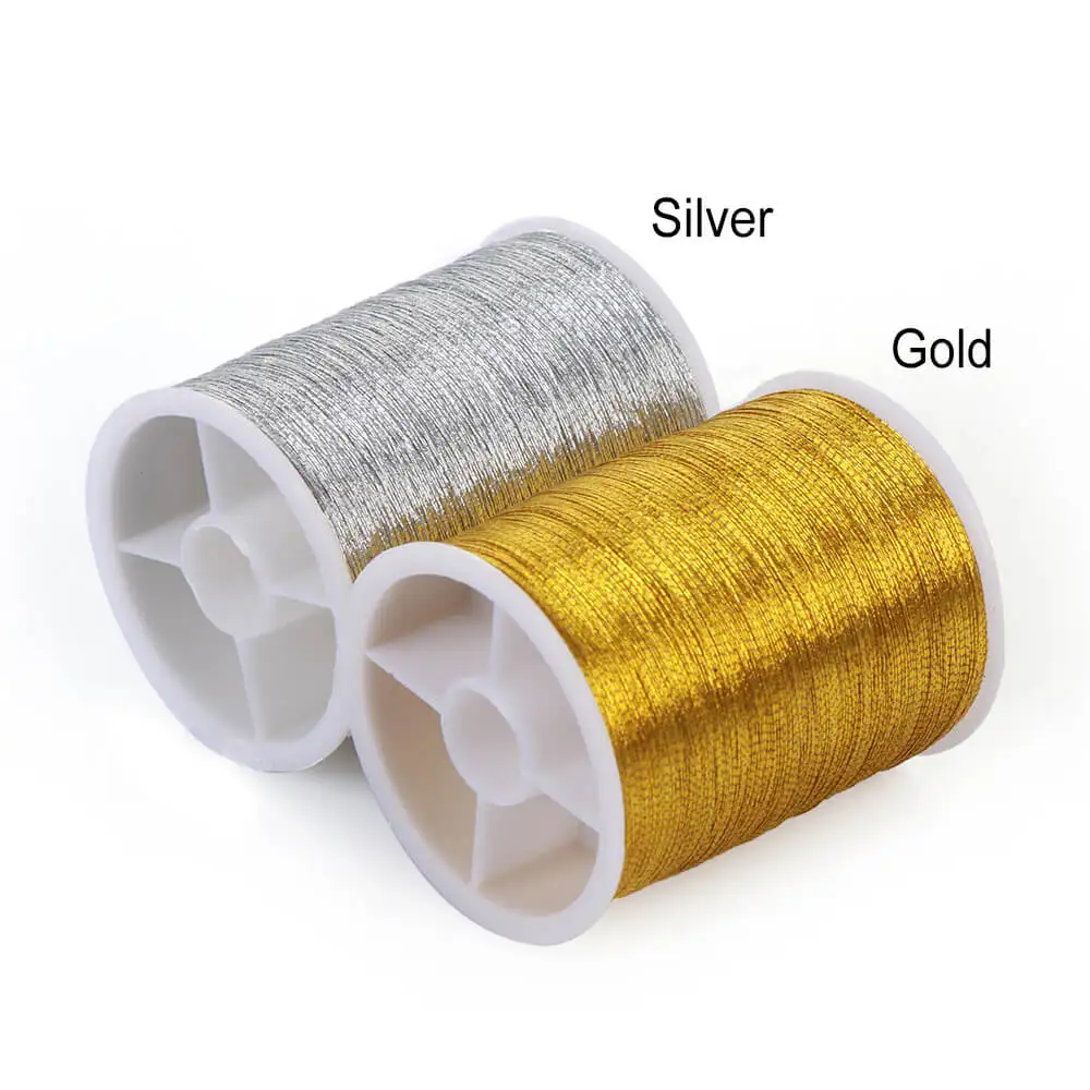 2 рулона 100 метров прочное оверлочное шитье МАШИНА нитей полиэстер крестиком сильные нити для швейные принадлежности "сделай сам" - Цвет: Gold and Silver