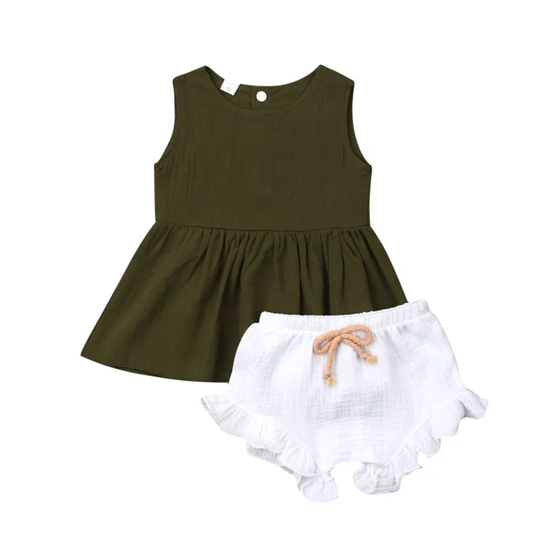 

2PCS Retro Style Baby Kids Girls Summer Outfits Toddler Girls Sleeveless Button Vest Top Shirt Shorts Pants Children Clothes Set