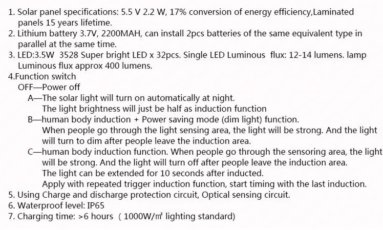 32 светодиодных солнечных батареях 3,5 Вт Водонепроницаемый светодиодный настенный светильник 3 режима освещения открытый сад двора путь движения сенсор PIR уличный свет
