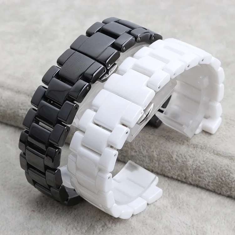 Ceramic watchband bracelet 22mm white black watch band watch strap Butterfly Buckle wristband belt watch accessories