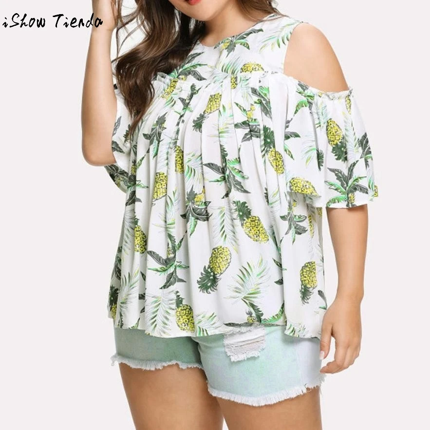 

Big Size Blouse Shirt Women Harajuku New Brand Pineapple Printing Shirts Casual Summer Top Round Neck Short Sleeve Plus Size