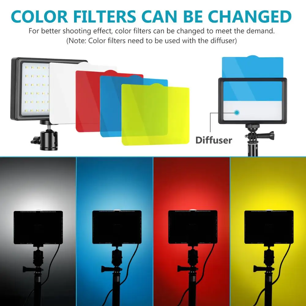  Neewer 2 Packs Dimmable 5600K USB LED Video Light with Adjustable Tripod Stand/Color Filters for Ta