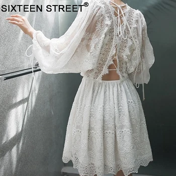 

cross back O-neck long sleeve women Sexy lace bodycon streetwear christmas Short jumpsuis female 2019 autumn vestido Playsuits