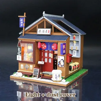 

Japanese Style DIY Wooden Doll Houses Miniature Dollhouse Furniture Kit Toy for Children Birthday Gifts Tasting Liquor Stroe