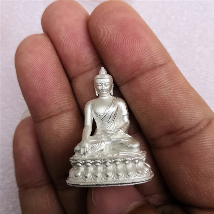 

Special Offer # Greco-Buddhist pocket travel efficacious Protection Amulet talisman # Nepal Pure silver mini Sakyamuni Buddha