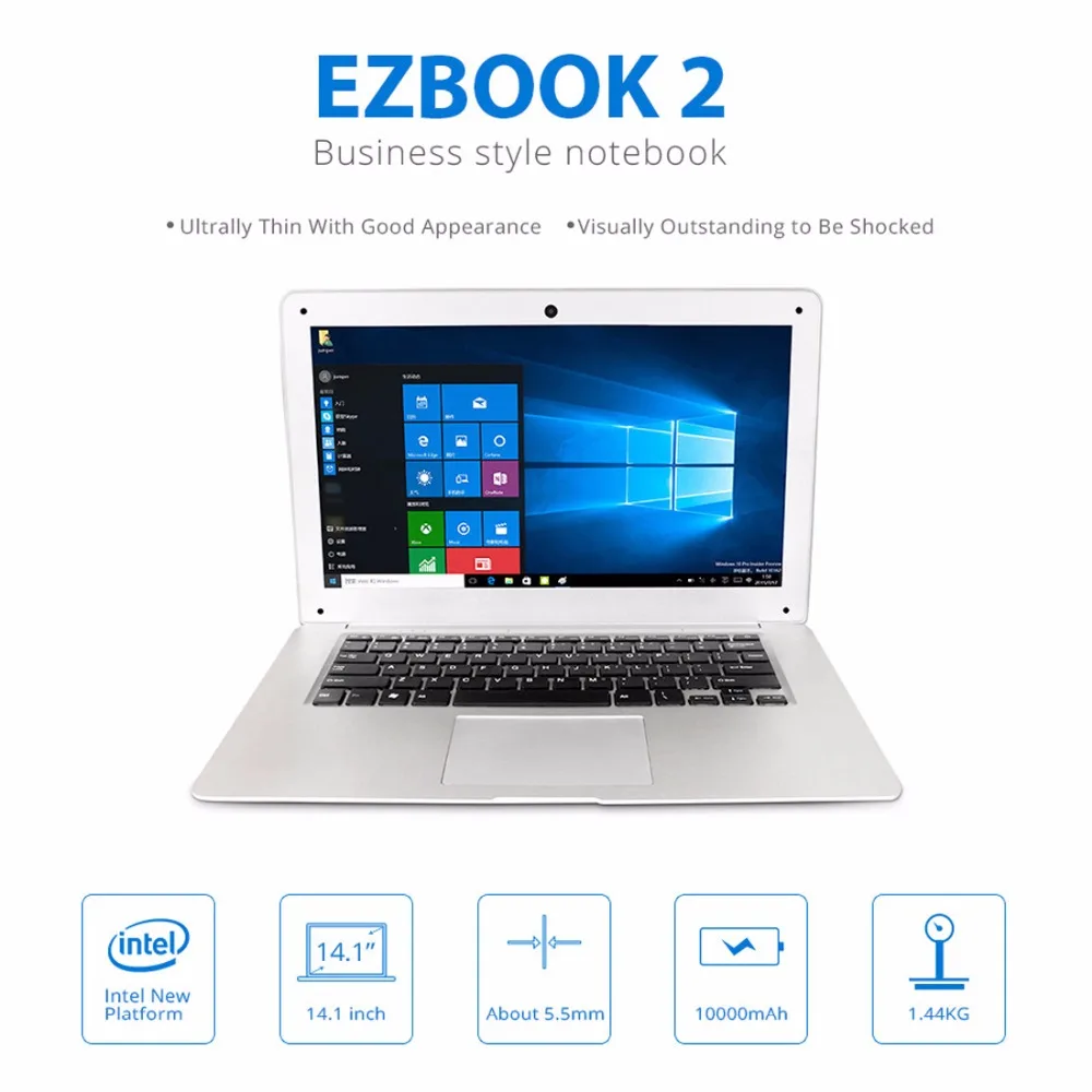 Jumper EZbook 2 Ноутбук процессор 14.1 дюймов Windows 10 Intel Вишня след Z8300 Quad Core 2 ГБ/4 ГБ 64 ГБ 10000 мАч 1920x1080 HDMI ноутбук
