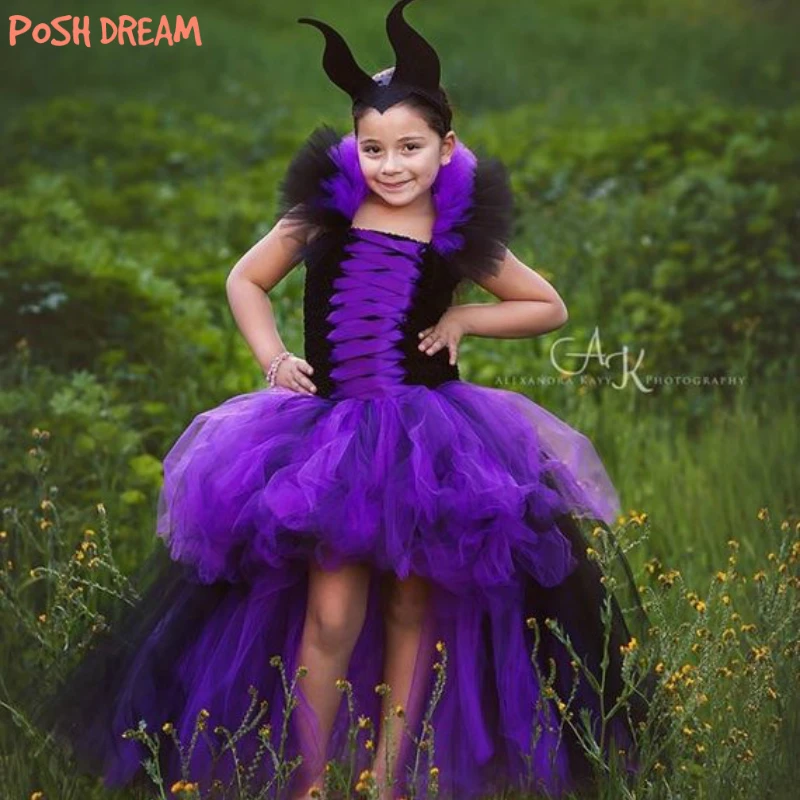 

POSH DREAM Purple and Black Witch Children Girls Tutu Dress for Cosplay Party Maleficent Kids Girls Halloween Witch Clothes