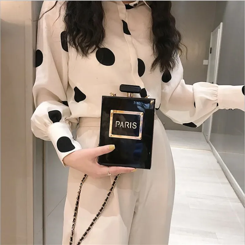 HOT transparent bag women Acrylic Women Casual Black Bottle Handbags Wallet Paris Party Toiletry Wedding Clutch Evening Bags